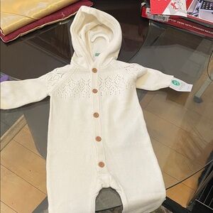 Cozy Cream Knit Hooded Baby Footie